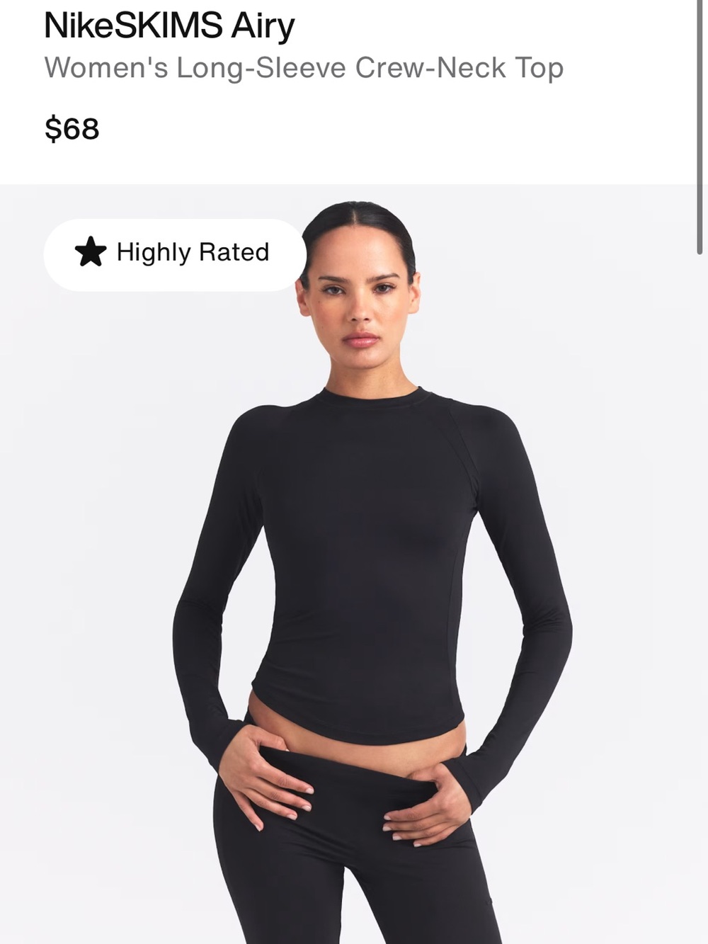 NikeSKIMS Airy Long Sleeve Crew Neck Top Obsidian Black XS NWT!!